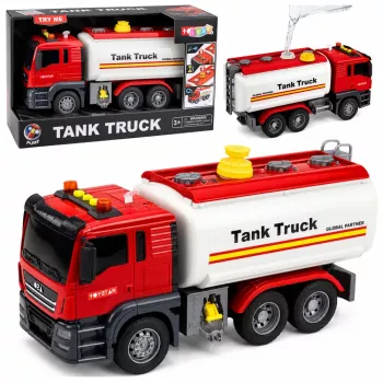 LEAN TOYS Ciężarówka z systemem wodnym, wąż do polewania, światła i dźwięki, czerwona