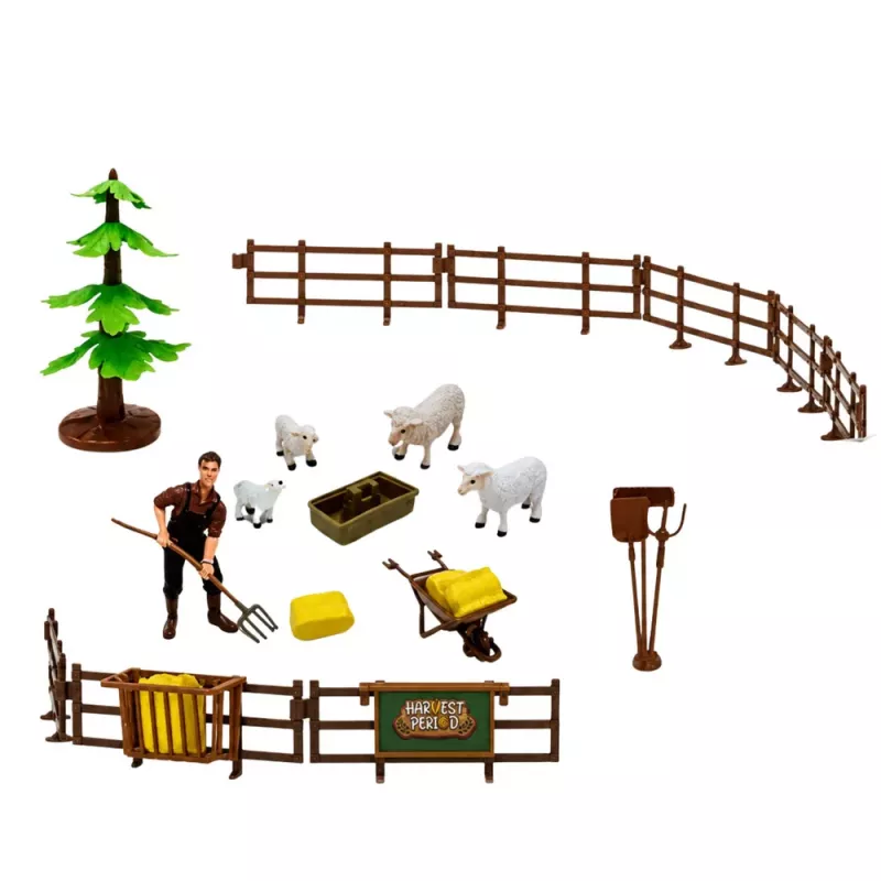 LEAN TOYS Zestaw Farm z Traktorem, Stajnią, Silosem, Figurkami, Zwierzętami, Narzędziami - 49 Elementów