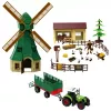LEAN TOYS Zestaw Farmerski z Traktorem, Wiatrakiem, Stajnią, Przyczepą i Figurkami Zwierząt, 45 Elementów