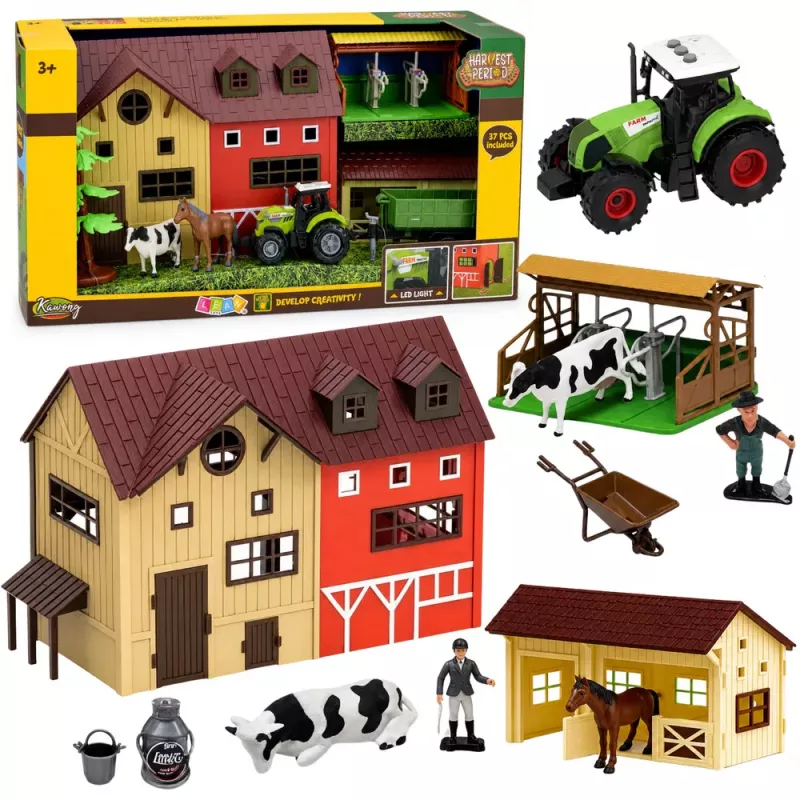 LEAN TOYS Farm Set With Tractor and Barn Animals Figures Accessories 37 pcs.