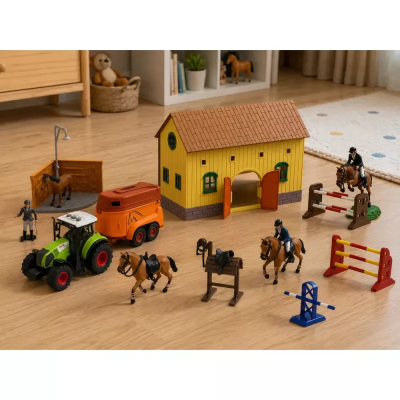 LEAN TOYS Zestaw Farm Stud Farm Tractor Obstacle Course Jumping Hills Horses Figures 72 szt.