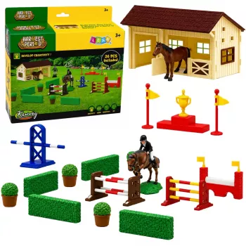 LEAN TOYS Zestaw Farm Horse Stud Tor Przeszkód Stajnia Konie Figurki 26 szt.