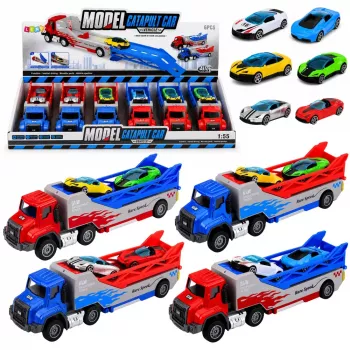 LEAN TOYS Ciężarówka z Rampą Transporter Wyrzutnia Samochód Napęd Sprężynowy 1:55