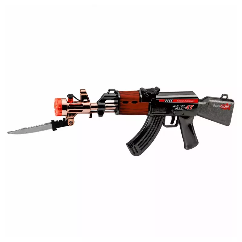 LEAN TOYS AK47 Rifle Battery Operated Weapon Prop Knife Smoke Effect Lights Sounds