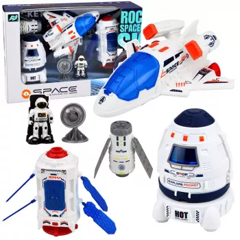 LEAN TOYS Zestaw Statek Kosmiczny Satelita Kapsuła Antena Komunikacyjna Astronauta