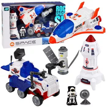 LEAN TOYS Zestaw Kosmiczny: Prom Kosmiczny, Rakieta, Satelita, Kosmonauta