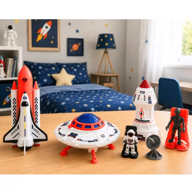 LEAN TOYS Zestaw Statek Kosmiczny UFO Rakieta Prom Kosmonauta Antena