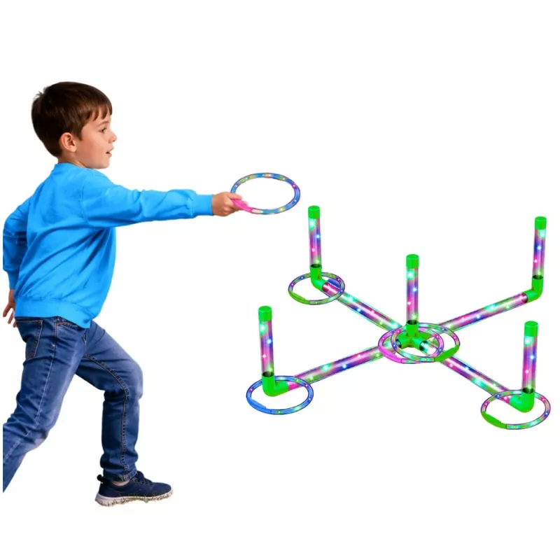 LEAN TOYS Ringo Gra Zręcznościowa Rzucanie dla Dzieci LED Świecące Obręcze i Słupki
