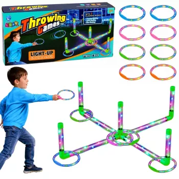LEAN TOYS Ringo Gra Zręcznościowa Rzucanie dla Dzieci LED Świecące Obręcze i Słupki
