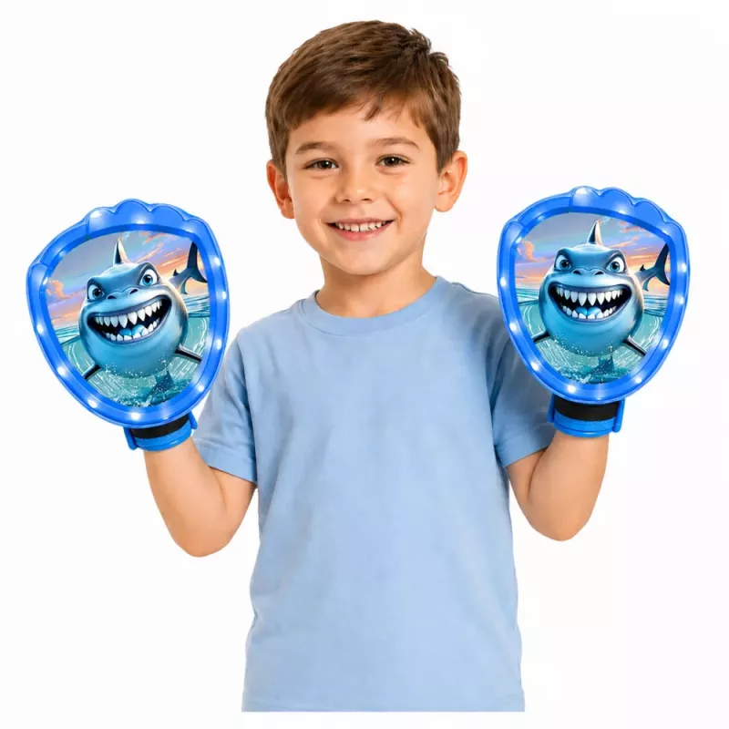 LEAN TOYS Gra zręcznościowa do rzucania i łapania, z rakietkami, świecącymi piłkami, rekin LED