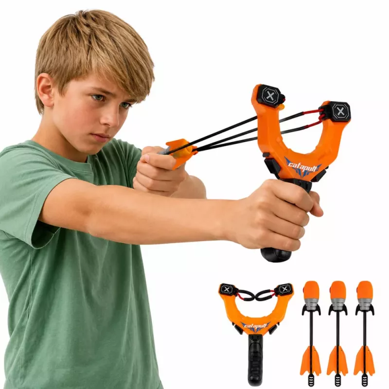 LEAN TOYS Zestaw sportowy proca z gwiżdżącymi strzałkami Pomarańczowy 15M