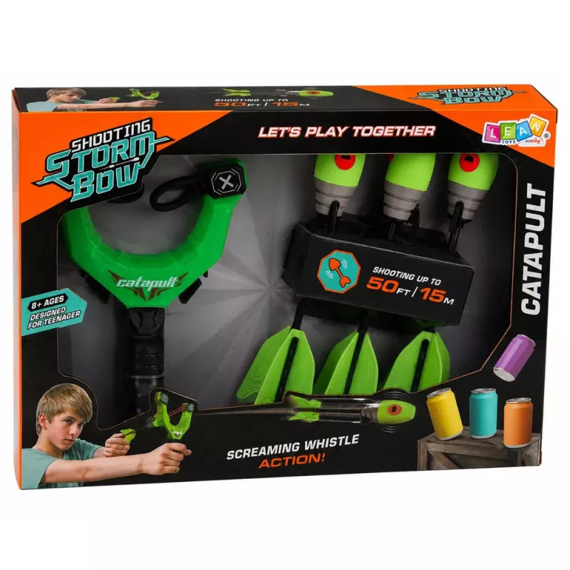 LEAN TOYS Zestaw Sportowy Arcade z Procą i Gwiżdżącymi Piankowymi Strzałami 15M