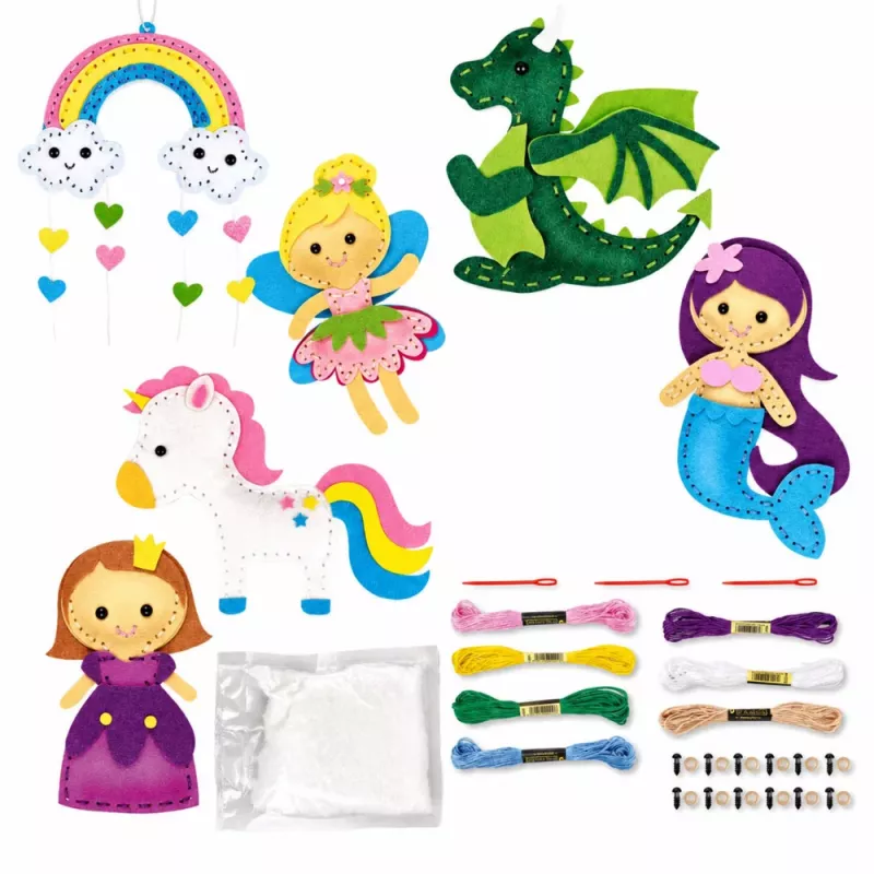 LEAN TOYS Kreatywny zestaw do szycia z filcu, pluszowe zabawki Kraina Bajek DIY 6 szt.
