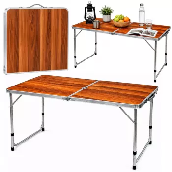 LEAN Folding Camping Table Adjustable Height Suitcase Wood