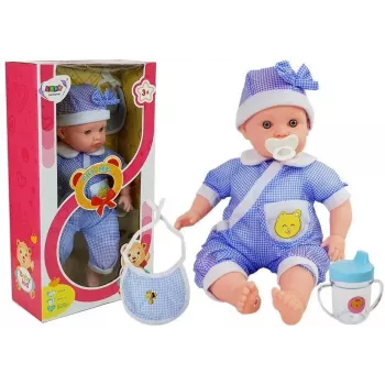 LEAN TOYS Lalka Bobas 45 cm Niebieskie Ubranko