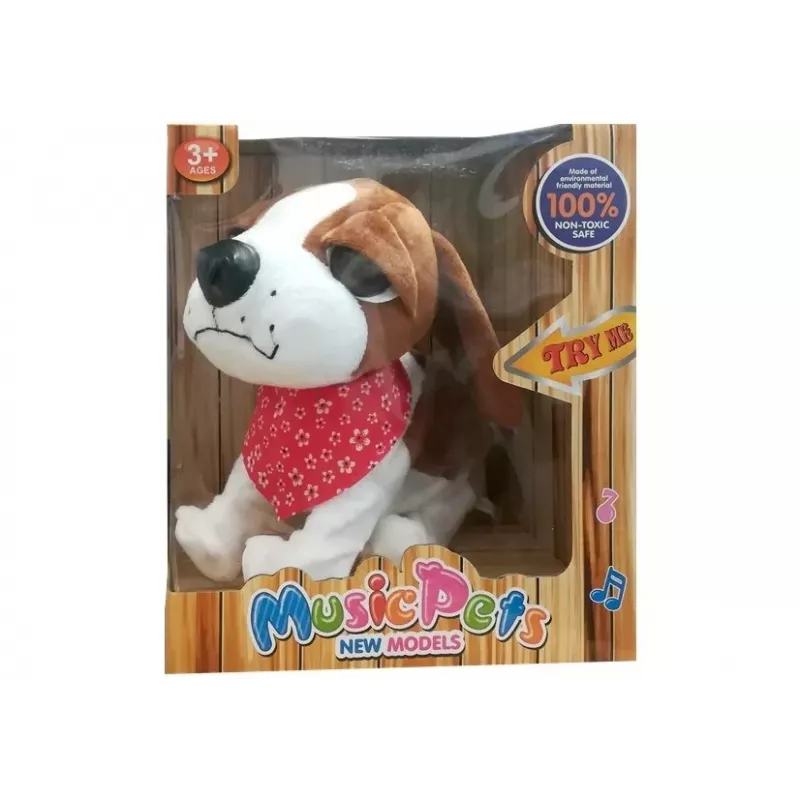 LEAN TOYS Interaktywny pies na smyczy – szczeka, merda ogonem, czujniki