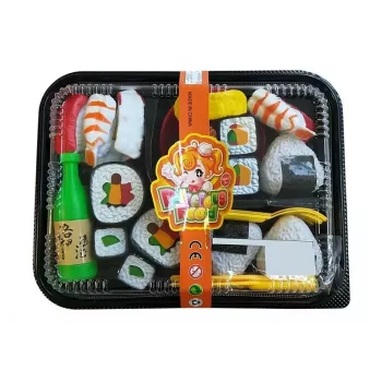 LEAN TOYS Zestaw do Sushi dla Dzieci z Sztućcami - 27 Elementów Drewnianego Jedzenia do Zabawy