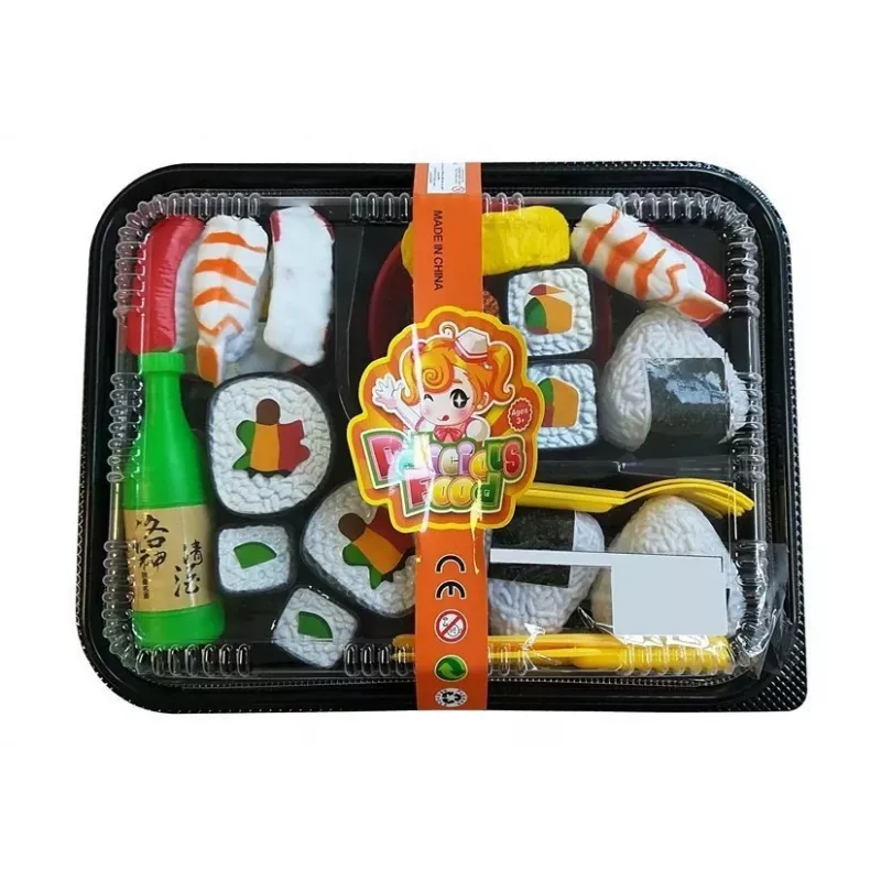 LEAN TOYS Zestaw do Sushi dla Dzieci z Sztućcami - 27 Elementów Drewnianego Jedzenia do Zabawy