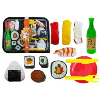 LEAN TOYS Zestaw do Sushi dla Dzieci z Sztućcami - 27 Elementów Drewnianego Jedzenia do Zabawy
