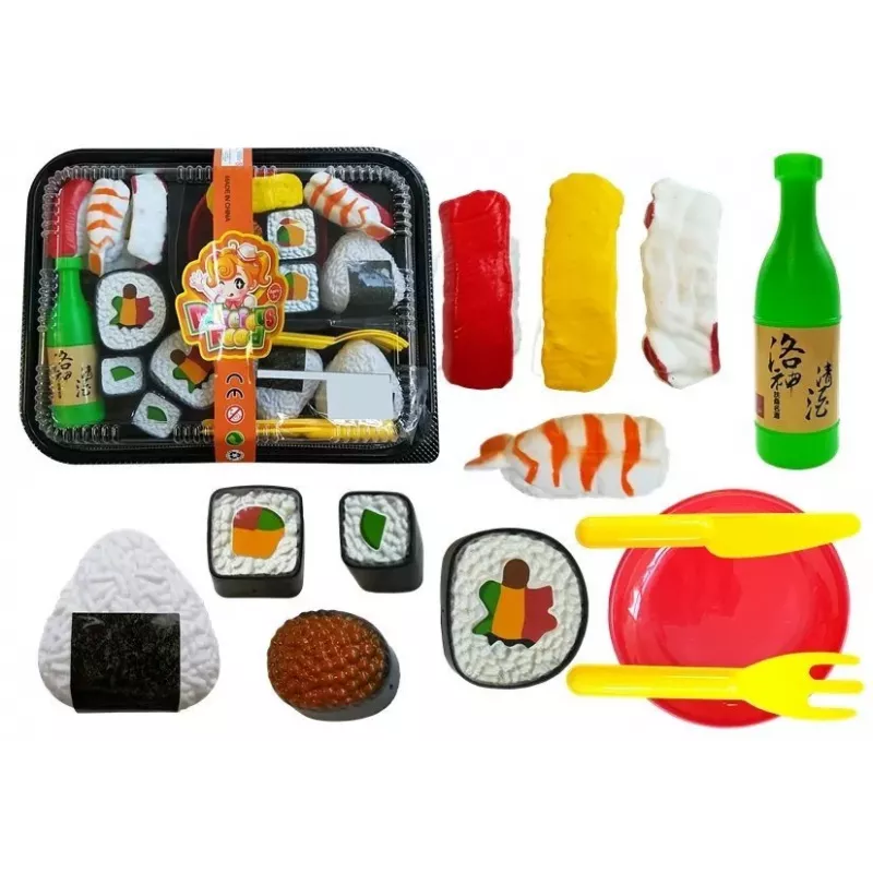 LEAN TOYS Zestaw do Sushi dla Dzieci z Sztućcami - 27 Elementów Drewnianego Jedzenia do Zabawy