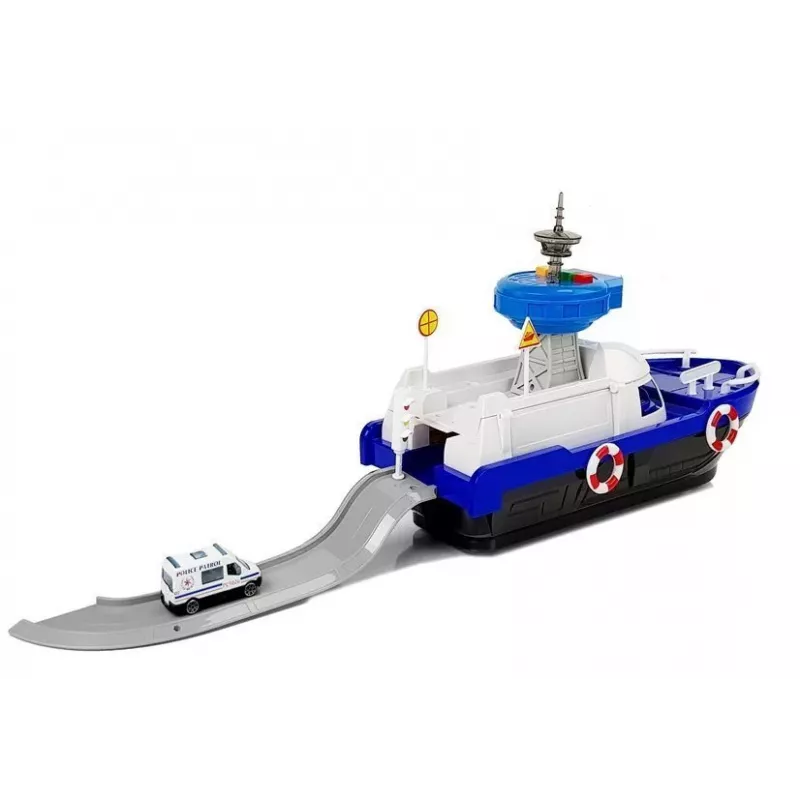 LEAN TOYS Policyjna Łódź Transportowa z Samochodami, Dźwiękami i Światłami