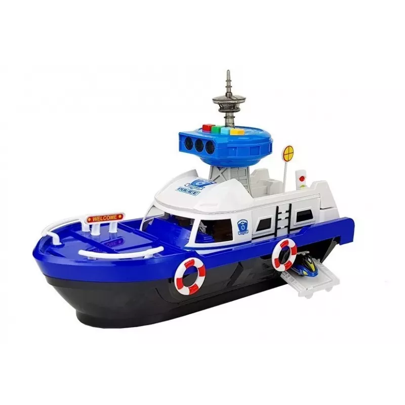 LEAN TOYS Policyjna Łódź Transportowa z Samochodami, Dźwiękami i Światłami