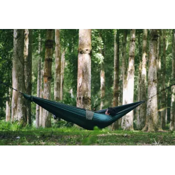 Ticket To The Moon TRAVEL HAMMOCK - Originalny hamak wiszący na 2 osoby, nylon, ciemnozielony, jasnoszary