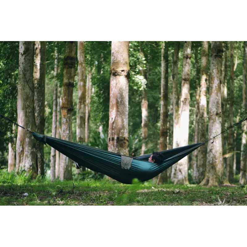 Ticket To The Moon TRAVEL HAMMOCK - Originalny hamak wiszący na 2 osoby, nylon, ciemnozielony, jasnoszary