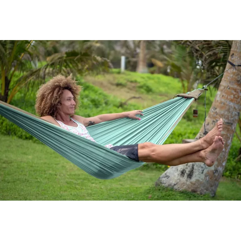 Ticket To The Moon TRAVEL HAMMOCK - Originalny hamak wiszący na 2 osoby, nylon, ciemnozielony, jasnoszary