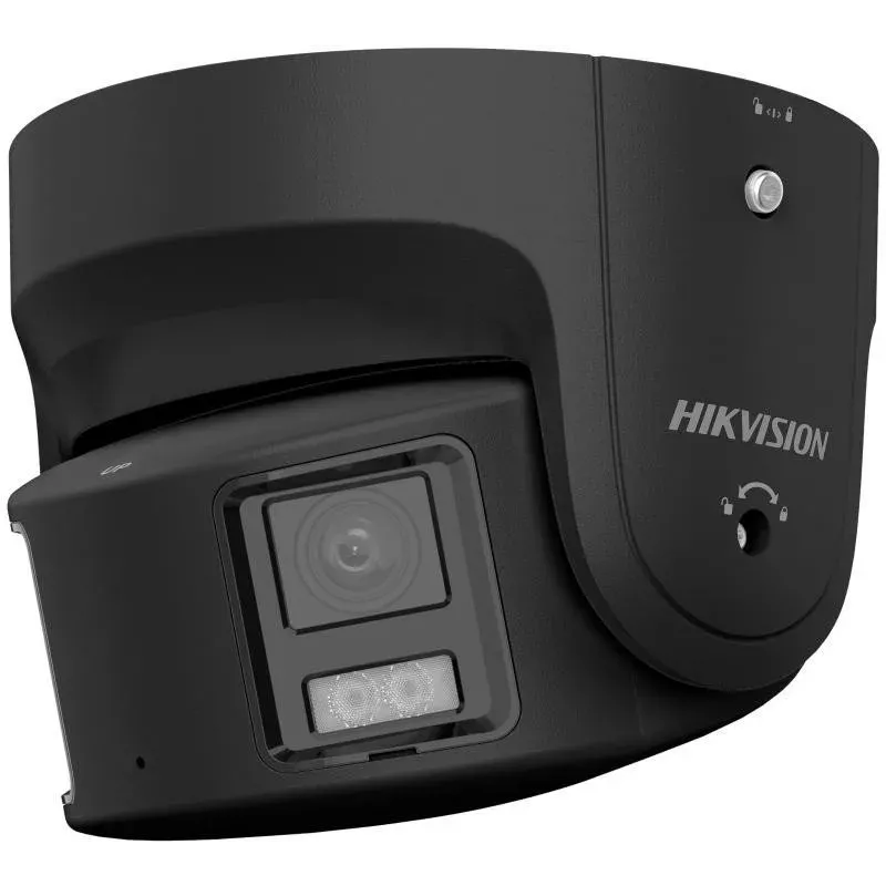 Hikvision DS-2CD2387G2P-LSU/SL(4mm)(C)/BLACK 8MP AcuSense Turret IP Camera z białym światłem, światłem stroboskopowym, ostrzeżeniem dźwiękowym, wbudowanym mikrofonem/głośnikiem, PoE