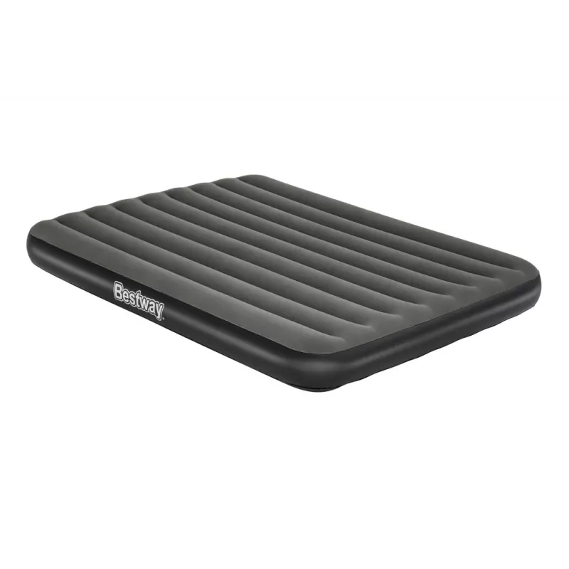 Bestway Pavillo Nadmuchiwany Materac Queen 203x152x25 cm z Wbudowaną Pompą Nożną, Flocked Top, Konstrukcja Coil Beam, Szary/Niebieski