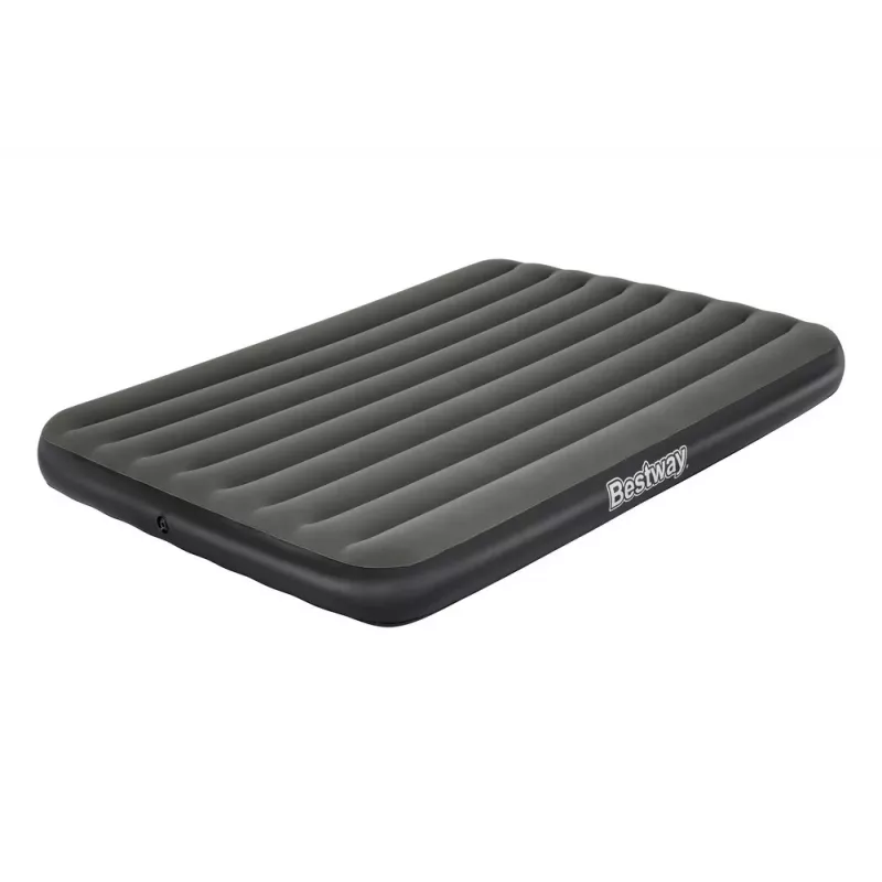 Bestway Pavillo Nadmuchiwany Materac Queen 203x152x25 cm z Wbudowaną Pompą Nożną, Flocked Top, Konstrukcja Coil Beam, Szary/Niebieski