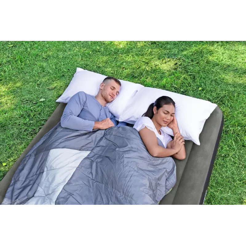 Bestway Pavillo Nadmuchiwany Materac Queen 203x152x25 cm z Wbudowaną Pompą Nożną, Flocked Top, Konstrukcja Coil Beam, Szary/Niebieski