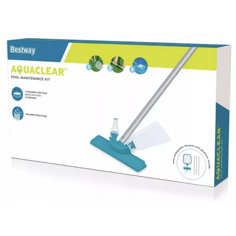 Bestway Flowclear Zestaw do czyszczenia basenu 58013 - Głowica odkurzacza, siatka skimmera, szczotka, aluminiowy drążek