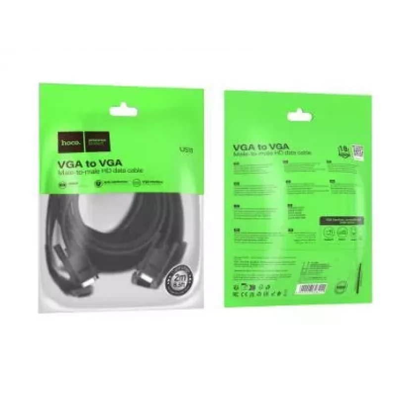 Hoco US11 VGA Męski do VGA Męski HD Kabel Danych (2m) Czarny