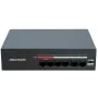 Hikvision DS-XS06-P(O-STD) 6-portowy niezarządzalny przełącznik PoE+ (4 porty PoE, 2 uplinki Gigabit, budżet 60W, szyna DIN)
