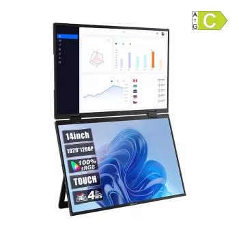 ZEUSLAP Z14W 14-calowy przenośny monitor z podwójnym dotykiem, panelem IPS, Full HD, USB-C i Mini HDMI