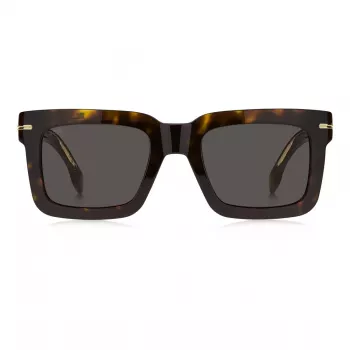 BOSS BOSS1501S086 Męskie Okulary Przeciwsłoneczne Prostokątne - Czarna Oprawka Acetatowa, Szare Soczewki Poliwęglanowe, Ochrona UV400