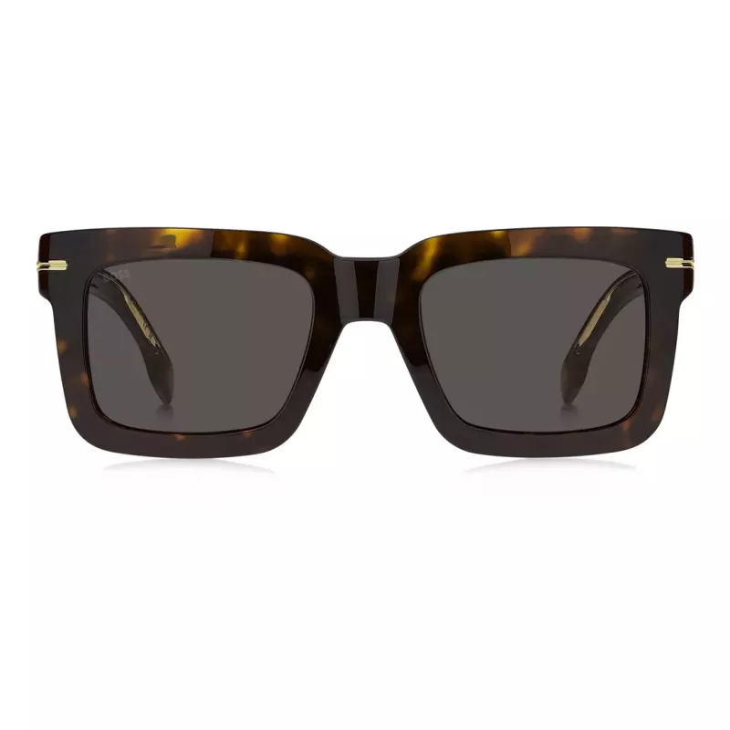 BOSS BOSS1501S086 Męskie Okulary Przeciwsłoneczne Prostokątne - Czarna Oprawka Acetatowa, Szare Soczewki Poliwęglanowe, Ochrona UV400