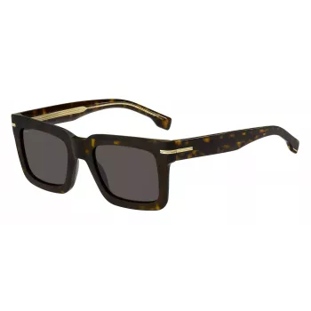 BOSS BOSS1501S086 Męskie Okulary Przeciwsłoneczne Prostokątne - Czarna Oprawka Acetatowa, Szare Soczewki Poliwęglanowe, Ochrona UV400