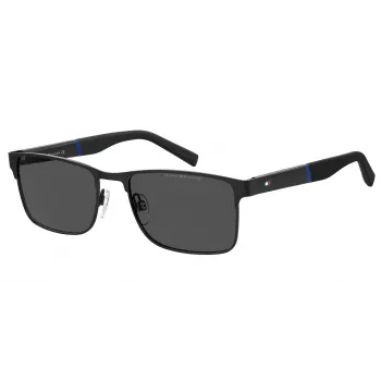 TOMMY HILFIGER TH-2040-S-807 Męskie okulary przeciwsłoneczne prostokątne czarno-szare 56/19/145 mm