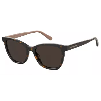 TOMMY HILFIGER Okulary przeciwsłoneczne damskie TH-1981-S-086 Havana Acetate Square Frame Brązowe soczewki 54/17/140 mm