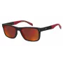 LEVI'S LV-5059-S-BLX Męskie okulary przeciwsłoneczne prostokątne - czarna oprawka acetatowa z szarymi soczewkami poliwęglanowymi - 55/17/145 mm