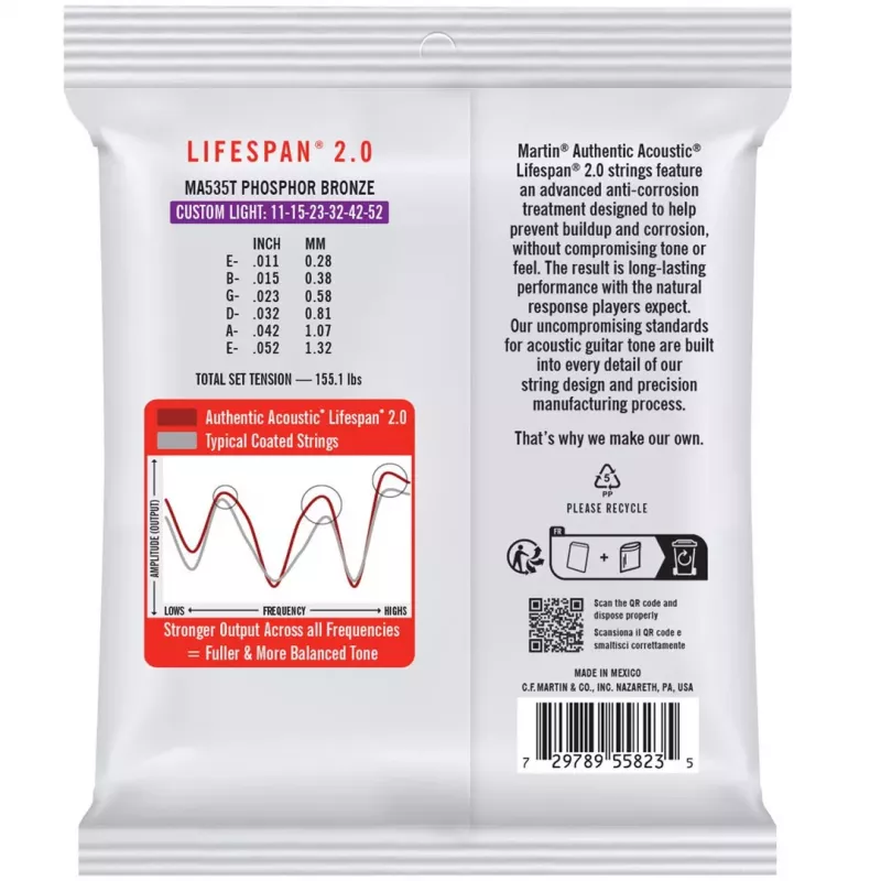 Martin MA535T Custom Light (11-52) Struny do gitary akustycznej - Lifespan 2.0 Phosphor Bronze