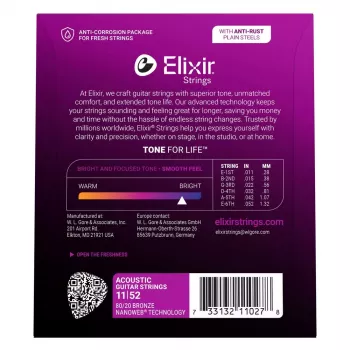 Elixir Strings 11027 Custom Light NANOWEB Struny do gitary akustycznej (11-52)