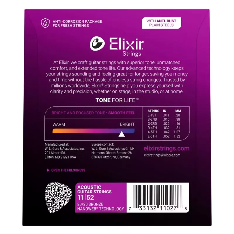 Elixir Strings 11027 Custom Light NANOWEB Struny do gitary akustycznej (11-52)