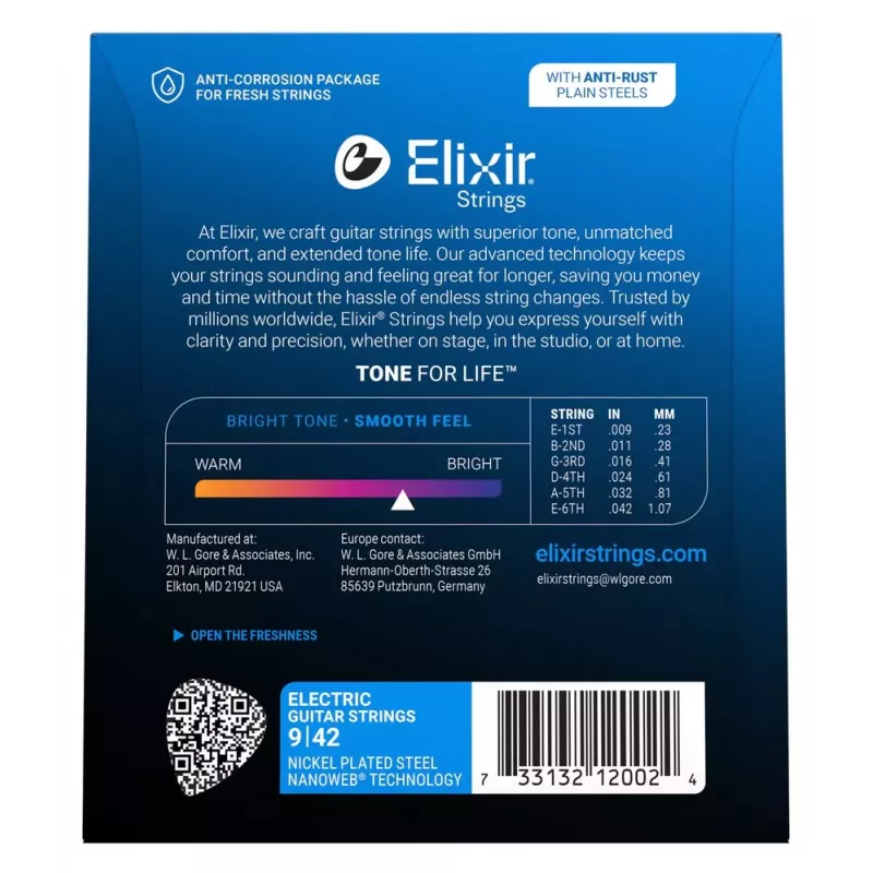 Elixir Strings 12002 Nanoweb Electric Guitar Strings, Super Light .009-.042, 6-Pack