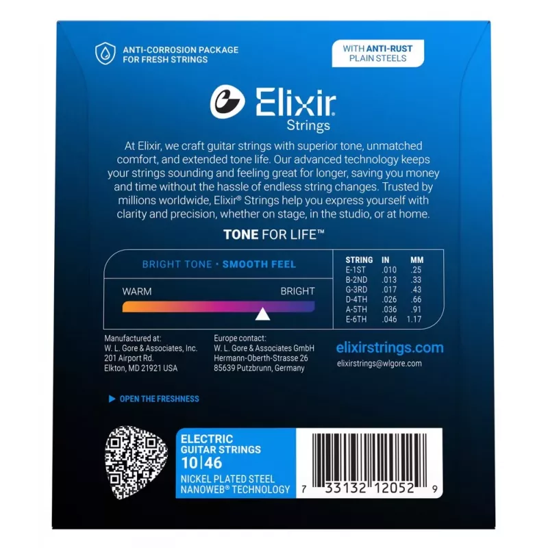 Elixir 12052 Nanoweb Light Electric Guitar Strings (10-46)