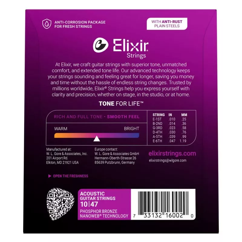 Elixir 16002 NANOWEB Phosphor Bronze Extra Light Struny do gitary akustycznej (10-47)