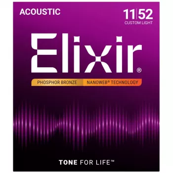 Elixir Strings 16027 Phosphor Bronze Custom Light NANOWEB Acoustic Guitar Strings (11-52)